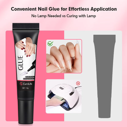 Nail Glue & Liquid Remover Set, Quick-Dry 10G Semi-Solid Glue + 10Ml Non-Acetone Remover (Dropper), No UV Needed, Long-Lasting Hold