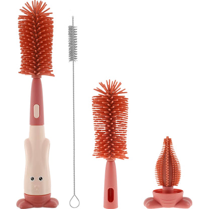 3Pcs Baby Bottle Brush Set 3 in 1 Silicone Baby Bottle Cleaner Pacifier Brush with Stand Portable Straw Glass Cup Cleaner Brush