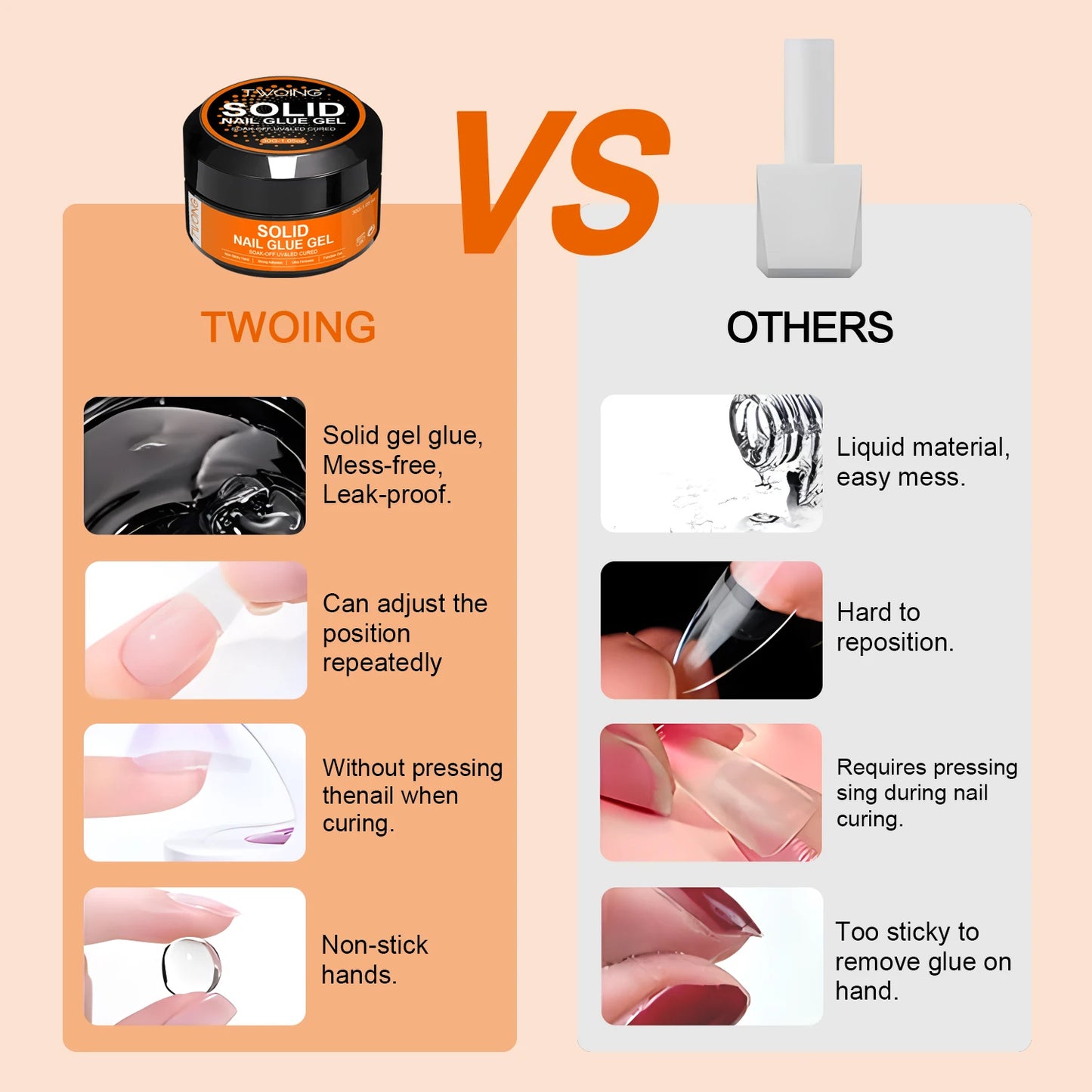 30G Solid Nail Glue Gel for False Nail Tips, Huge Capacity Press on Nail Glue Strong Adhesive Solid Rhinestone Glue Gel UV Glue