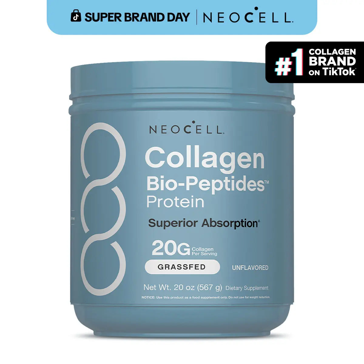 Neocell Collagen Peptides Powder 20Oz - Grassfed Protein Supplement - Advanced with 18 Essential Amino Acids