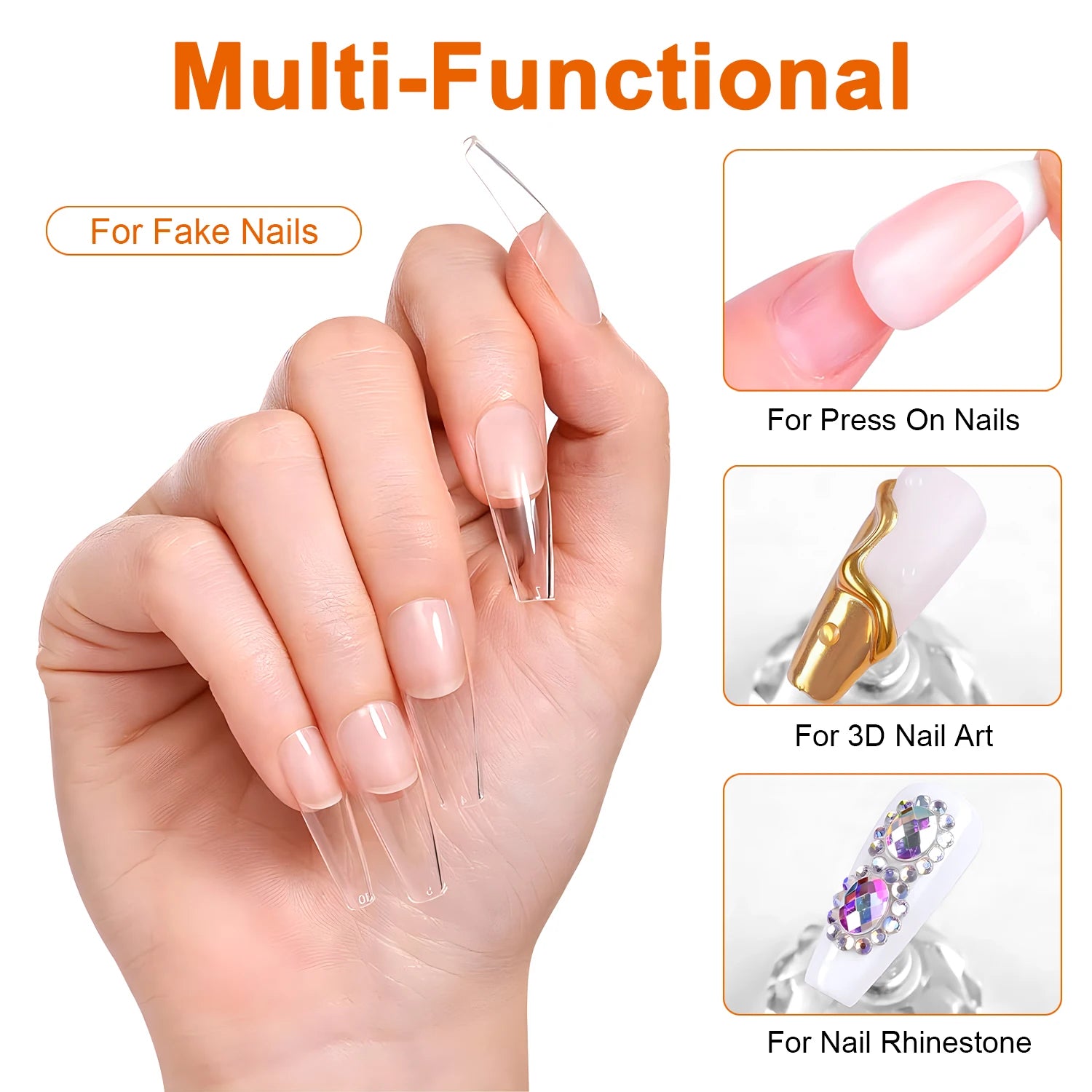 30G Solid Nail Glue Gel for False Nail Tips, Huge Capacity Press on Nail Glue Strong Adhesive Solid Rhinestone Glue Gel UV Glue
