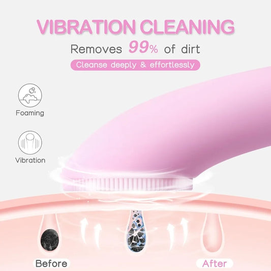Facial Cleansing Brush, Rechargeable Silicone Face Scrubber with Heat Massage And, Waterproof Face Brush for Women and Men Pink