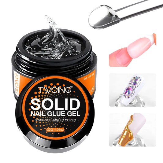 30G Solid Nail Glue Gel for False Nail Tips, Huge Capacity Press on Nail Glue Strong Adhesive Solid Rhinestone Glue Gel UV Glue