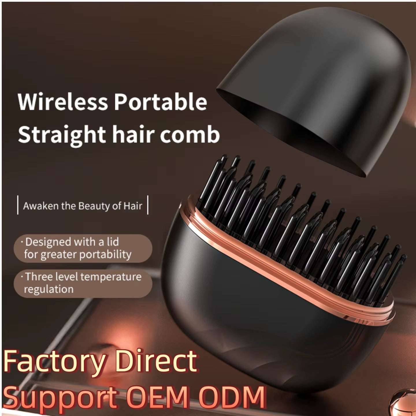 Custom Logo Cordless Hair Straightener Brush, USB Rechargeable Straightening Brush, Mini Portable Hair Straightener Brush