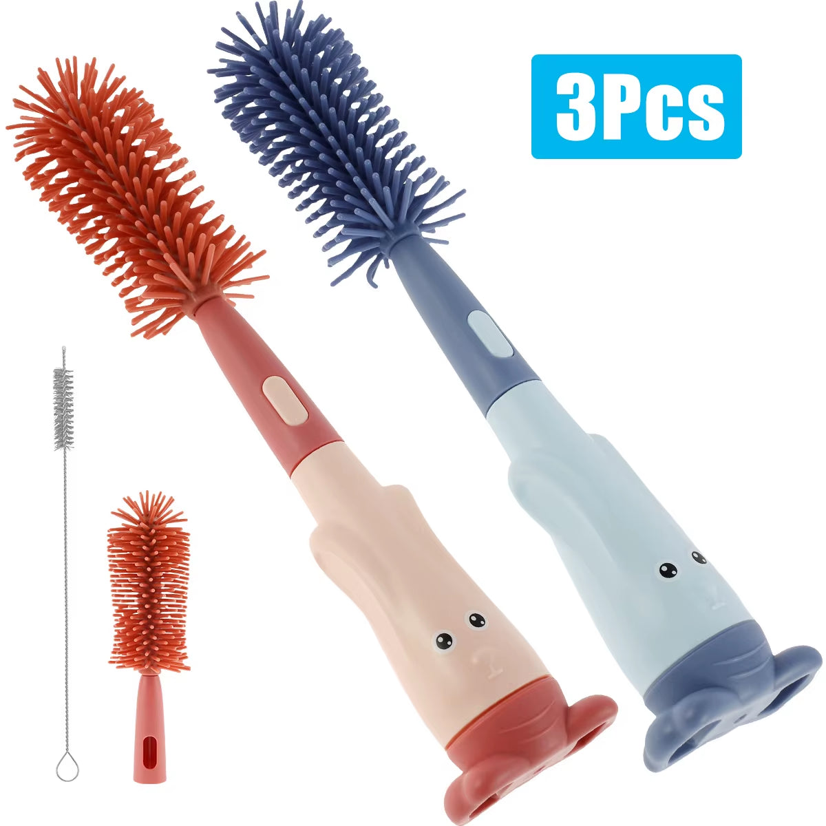 3Pcs Baby Bottle Brush Set 3 in 1 Silicone Baby Bottle Cleaner Pacifier Brush with Stand Portable Straw Glass Cup Cleaner Brush