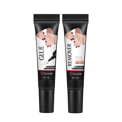 Nail Glue & Liquid Remover Set, Quick-Dry 10G Semi-Solid Glue + 10Ml Non-Acetone Remover (Dropper), No UV Needed, Long-Lasting Hold